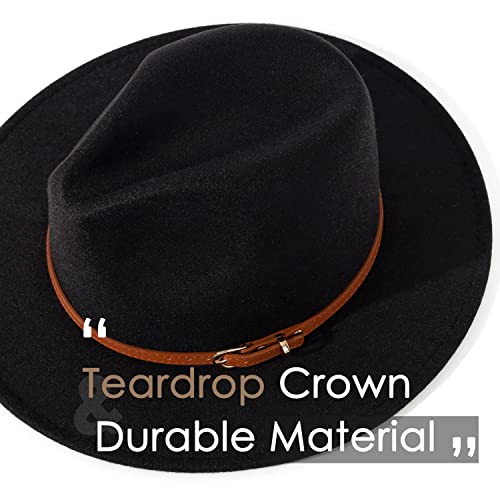 Lisianthus Women Classic Felt Fedora Wide Brim Hat with Belt Buckle - color: R Brown Belt-black