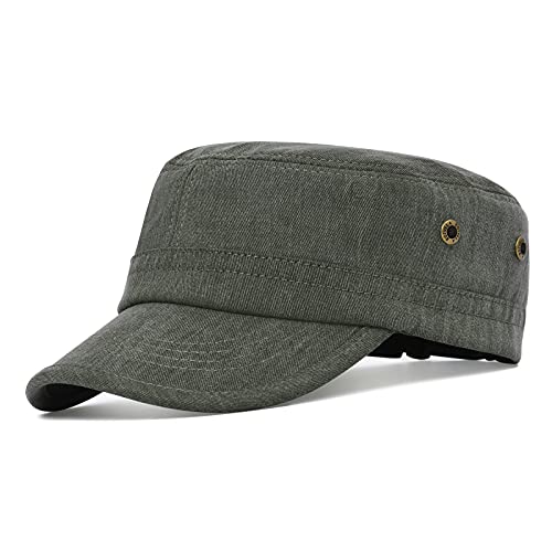 BOTVELA Men Women Cotton Cadet Army Cap Military Flat Hat - color: Army Green