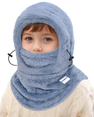 Kids Balaclava Ski Mask Windproof Hooded Face Mask Thermal Fleece Winter Hat for Boys Girls - color: Blue