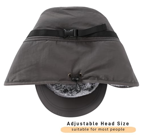Connectyle Men's Winter Hat with Visor Warm Earflaps Hat Fully Lined Faux Fur Baseball Cap Trapper Hunting Hats - color: Grey