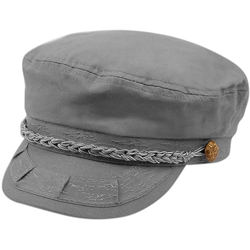 EPOCH Greek Fisherman Sailor Hat 100% Cotton Fiddler Cap Vintage Flat Cap for Women Men Breathable Summer Hat - color: Gray, size: Small-Medium