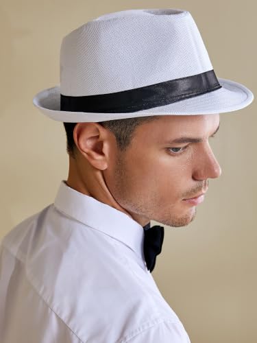 BABEYOND Men's 1920s Short Brim Trilby Fedora Hat - color: A-white