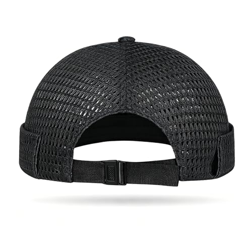 Brimless Hats for Men Breathable Brimless Docker Hat Lightweight Mesh Skull Cap Beanie Hats - color: Black