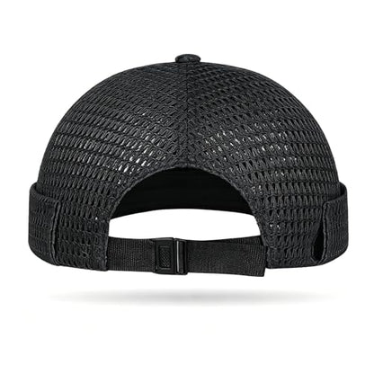 Brimless Hats for Men Breathable Brimless Docker Hat Lightweight Mesh Skull Cap Beanie Hats - color: Black