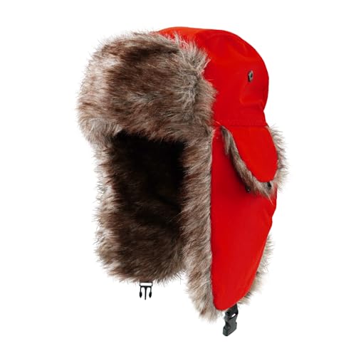 ONWAY Trapper Hat Winter Hats for Women Men with Faux Fur Ear Flaps - color: Solid Red