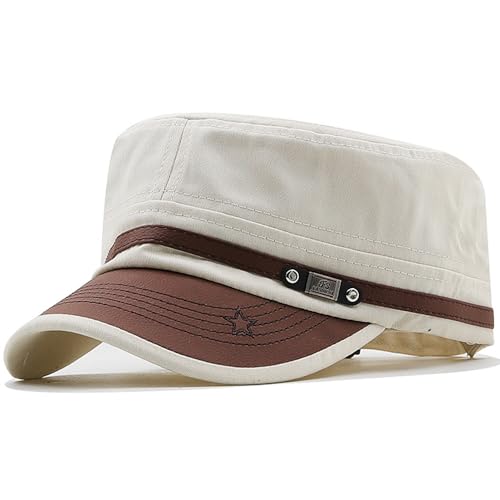 Cadet Army Cap for Men Women Military Adjustable Unisex Flat Top Hat - color: White
