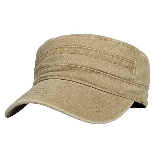 WITHMOONS Washed Cotton Cadet Cap Vintage Military Army Hat Mens Womens KZ40037 - color: Beige