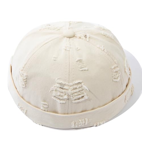 Retro Frayed Brimless Docker Cap Rolled Cuffed Beanie Skullcap Sailor Landlord Hat Casual Lovers Hip Hop Dancing Hats - color: Mg-xgmmxpd51-beige