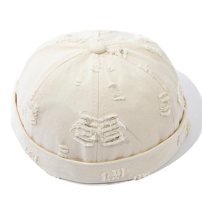 Retro Frayed Brimless Docker Cap Rolled Cuffed Beanie Skullcap Sailor Landlord Hat Casual Lovers Hip Hop Dancing Hats - color: Mg-xgmmxpd51-beige