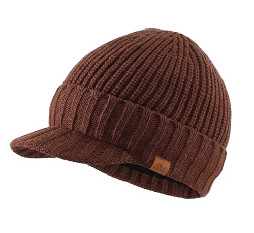 Home Prefer Men's Winter Hat Thick Knit Beanie Cap with Visor Newsboy Beanie Hat - color: Walnut