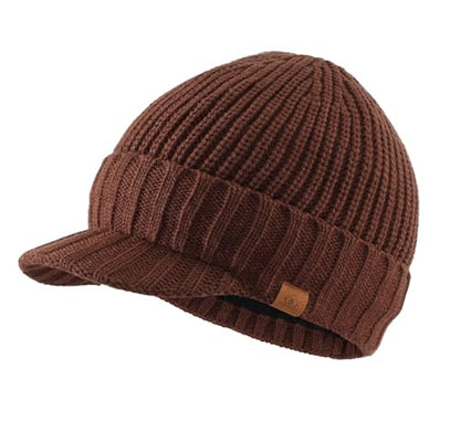 Home Prefer Men's Winter Hat Thick Knit Beanie Cap with Visor Newsboy Beanie Hat - color: Walnut