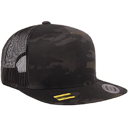 Yupoong 5-Panel YP Classic Trucker Cap | High Profile Flat Visor Snapback - color: Multicam Black