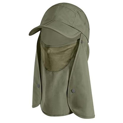 SUN CUBE Fishing Sun Hat with Neck Flap & Face Cover, Wide Brim UPF50+ Cap - color: Olive