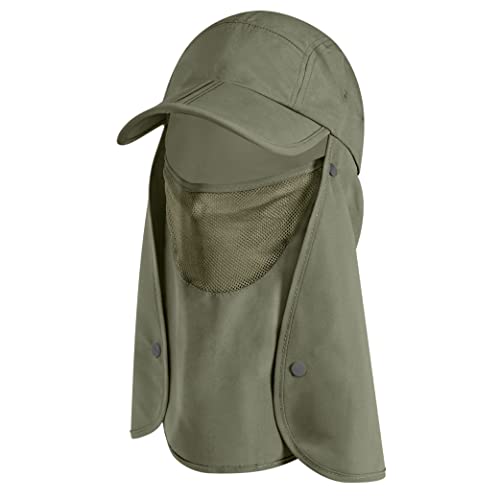 SUN CUBE Fishing Sun Hat with Neck Flap & Face Cover, Wide Brim UPF50+ Cap - color: Olive