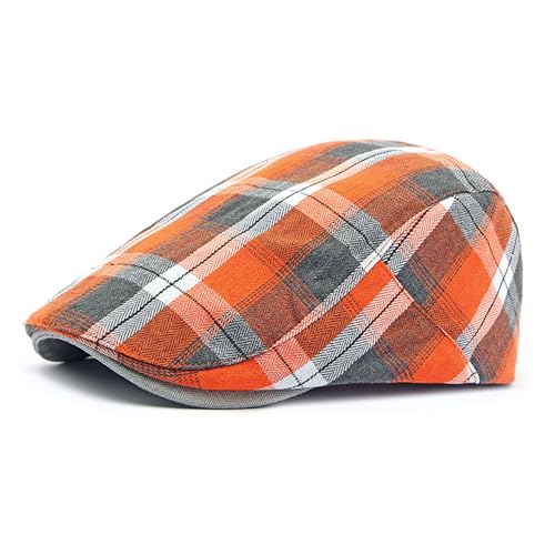 Men's Breathable Flat Plaid Ivy Newsboy Cabbie Gatsby Golf Driving Hat Cap - color: Orange