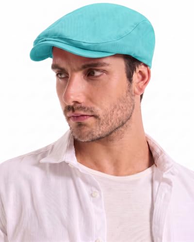 ZLYC Men Summer Flat Cap Scally Ivy Gatsby Newsboy Beret Driver Hat - color: Solid Blue