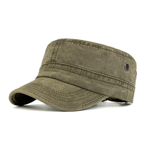 Cadet Army Cap Military Style Hats Flat Top Cap Baseball Hat for Men Women - color: Washed Army Green