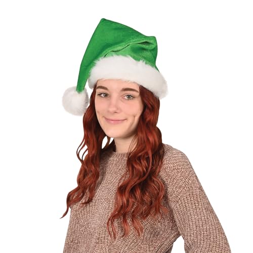 Beistle Plush Hats - Party Hats for Birthday & Holiday Theme Parties: Christmas - Santa - color: Green - 2 Piece