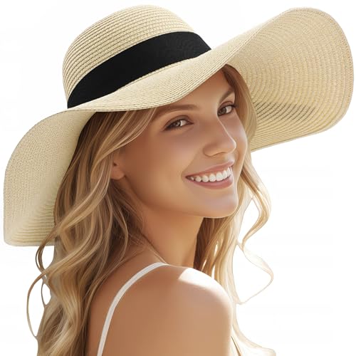 Tavaleu Beach Hat Foldable Wide Brim UV Protection for Women Summer Sun Hat - color: Beige