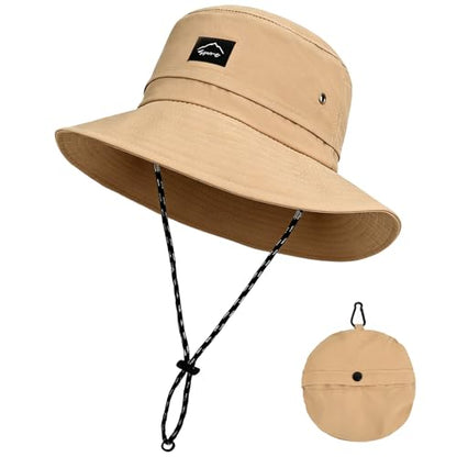 ZOORON Sun Bucket Hats for Women Men UPF 50+Packable Fishing Hats Quick Dry Waterproof Hiking Hat with Detachable Chin Strap - color: 1pack-khaki