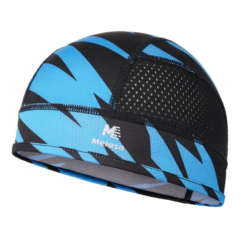 MELASA Cooling Skull Cap Breathable Sweat-Wicking Under Helmet - color: Blue Black Stripe
