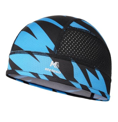 MELASA Cooling Skull Cap Breathable Sweat-Wicking Under Helmet - color: Blue Black Stripe