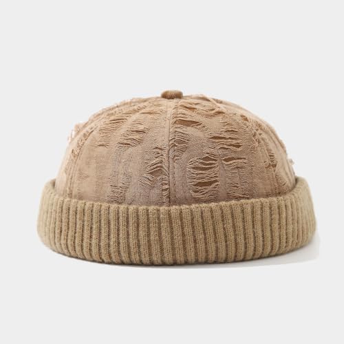 Distressed Brimless Docker Beanie Skull Cap Unisex Streetwear - color: Tangerine-orange