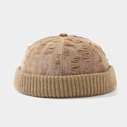 Distressed Brimless Docker Beanie Skull Cap Unisex Streetwear - color: Tangerine-orange