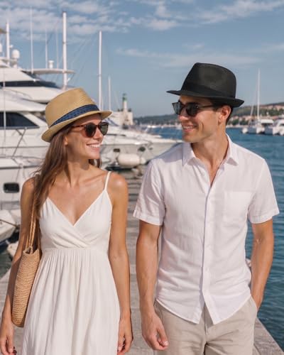 Zylioo XXL XL Straw Hats for Men Big Heads,L M S UV Summer Fedora Panama,UPF Beach Sun Hats for Women Travel Hat - color: Cuban-khaki-a