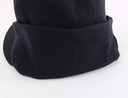 Home Prefer Men's Winter Beanie Hat with Brim Warm Double Knit Cuff Beanie Cap Watch Radar Hat - color: Navy Blue