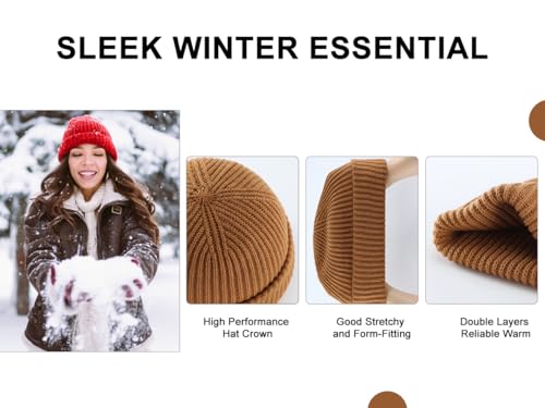 Home Prefer Rib Knit Beanie Hat for Men and Women Cuffed Beanie Winter Hat - color: Black+khaki
