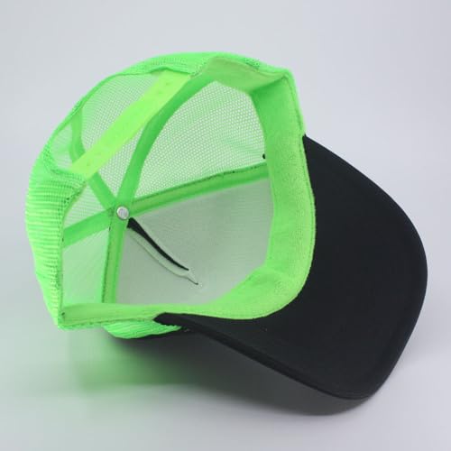 High Crown Foam Mesh Camouflage Tri-Color Oak Leaves Trucker Hat Baseball Cap - color: Black/Black/Neon Green