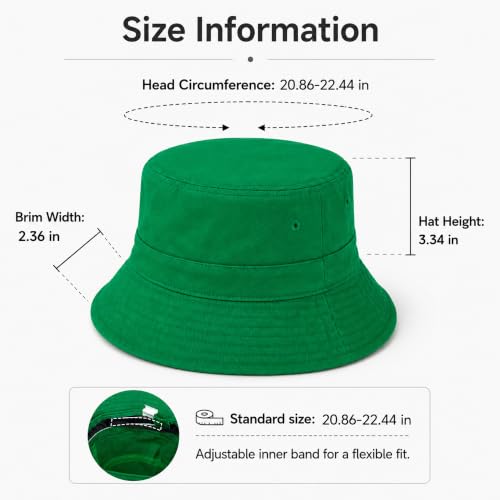 Cotton Bucket Hat Packable Beach Sun Hat for Women Men - color: Green