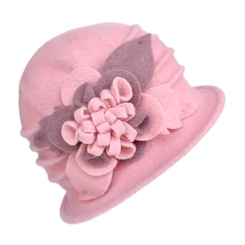Women Cloche Bucket Hat 1920s Vintage Dress Winter Hats - color: Mixing Pink