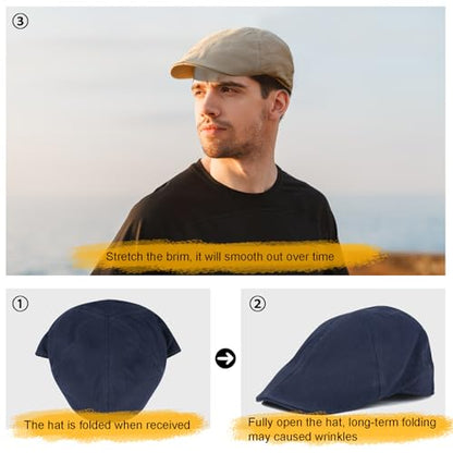 BOTVELA Men Cotton Ivy Irish Gatsby Cabbie Newsboy Cap - color: Navy, size: 7 3/4