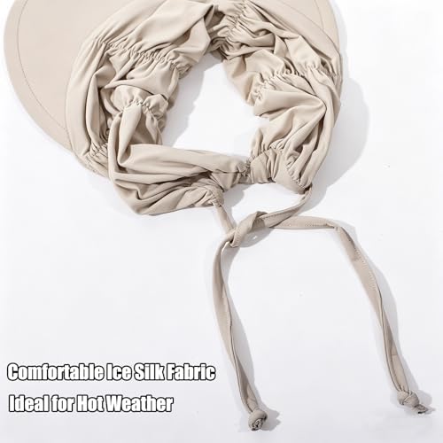 KXF Sun Visors Hat for Women Wide Brim Beach Hat Foldable Visor Hat Cap Ponytail Summer Packable UPF 50+ Adjustable Stretchy - color: Khaki