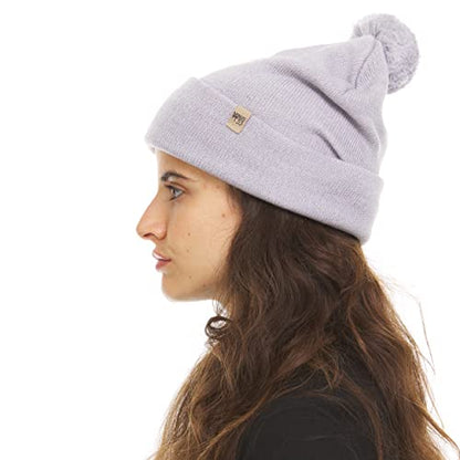 100% Merino Wool - Midweight Cuff Pom Beanie - Winter Pom Pom Hat - color: Ash Gray