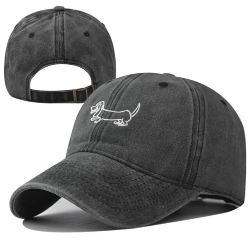 Plam Trees Hats Embroidered Washed Cotton Baseball Cap for Men Women Distressed Black Snapback Baseball Hat Adjustable - color: Dog