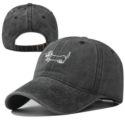 Plam Trees Hats Embroidered Washed Cotton Baseball Cap for Men Women Distressed Black Snapback Baseball Hat Adjustable - color: Dog