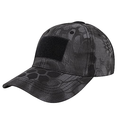 TOPTIE Tactical Baseball Cap with 3 Loop Patch Areas, Adjustable - color: Snake Black Camo