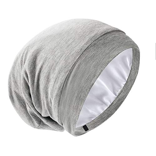 Silk Satin Lined Bonnet Sleep Cap - Adjustable Stay on All Night Hair Wrap Cover Slouchy Beanie for Curly Hair Protection for Women and Men - Solid Light Grey - color: Solid Light Gray, size: One Size