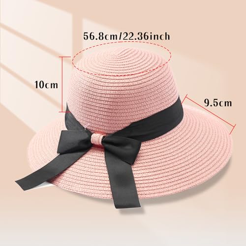 MILAKOO Straw Mesh Buckle Hat Ribbon Bow Cap Strap Foldable Roll Up Cap Sun Protection Hat for Travel - color: 01 Pink