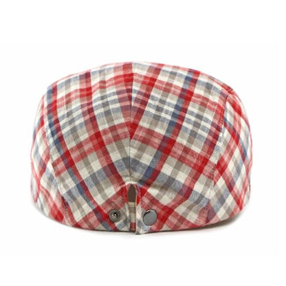 Mens Plaid Newsboy Flat Cap Ivy Gatsby Driving Hunting Cabbie Hat - color: Red-plaid D