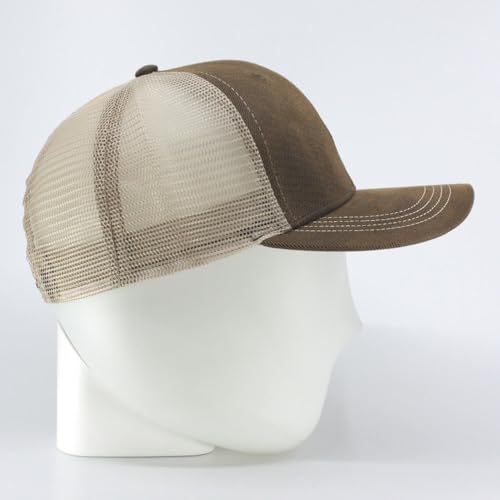 Heavy Washed Coated Canvas Wax-Look Adjustable Low Profile Men Women Baseball Cap - color: Brown/Khaki