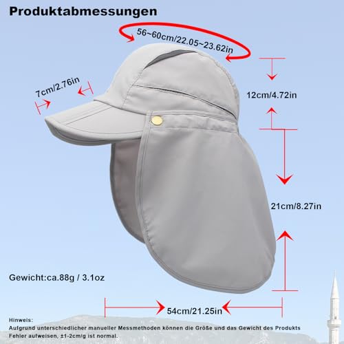 Hat with Neck Protection Detachable Multi-Purpose Summer Sun Hat Sun Protection Breathable Quick Dry UV Protection - color: Beige, size: Large