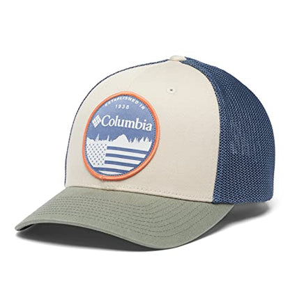 Columbia Unisex PFG Logo Mesh Ball Cap - color: Ancient Fossil/Dark Mountain/Flag, size: Small-Medium