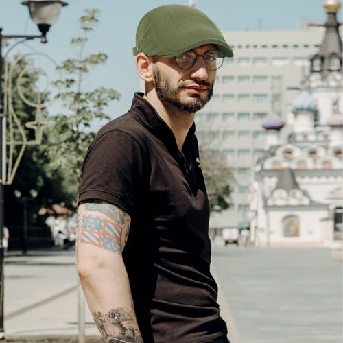 3Pcs Cotton Newsboy Hat for Men Cool Adjustable Flat Cap - color: Black+navy+armygreen