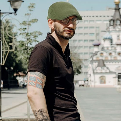 3Pcs Cotton Newsboy Hat for Men Cool Adjustable Flat Cap - color: Black+navy+armygreen