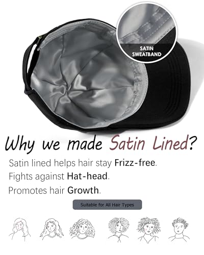 Lvaiz Womens Satin Lined Baseball Cap Washed Cotton Adjustable Dad Hat - color: Black