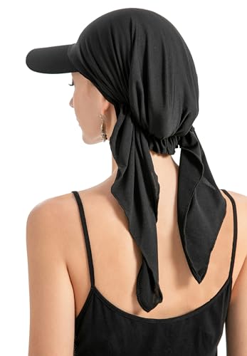 ZLYC Chemo Headwear for Women Brim Visor Head Scarf Pre Tied Headwraps Lightweight Skull Cap - color: Solid Black
